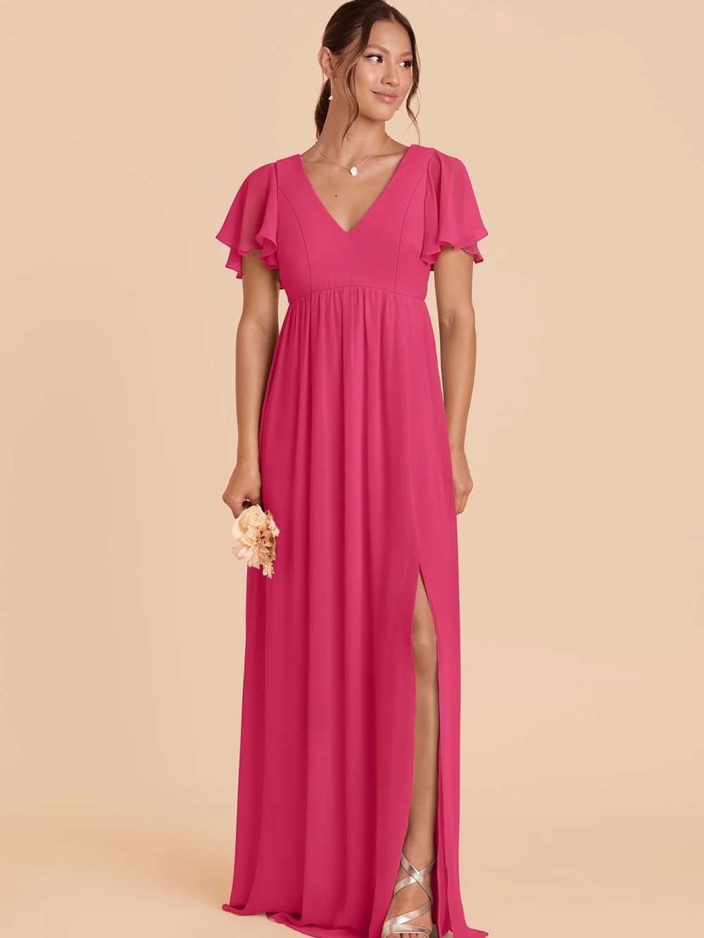 Birdy Grey Fuchsia V-Neck Flutter Sleeve Maxi Dress
